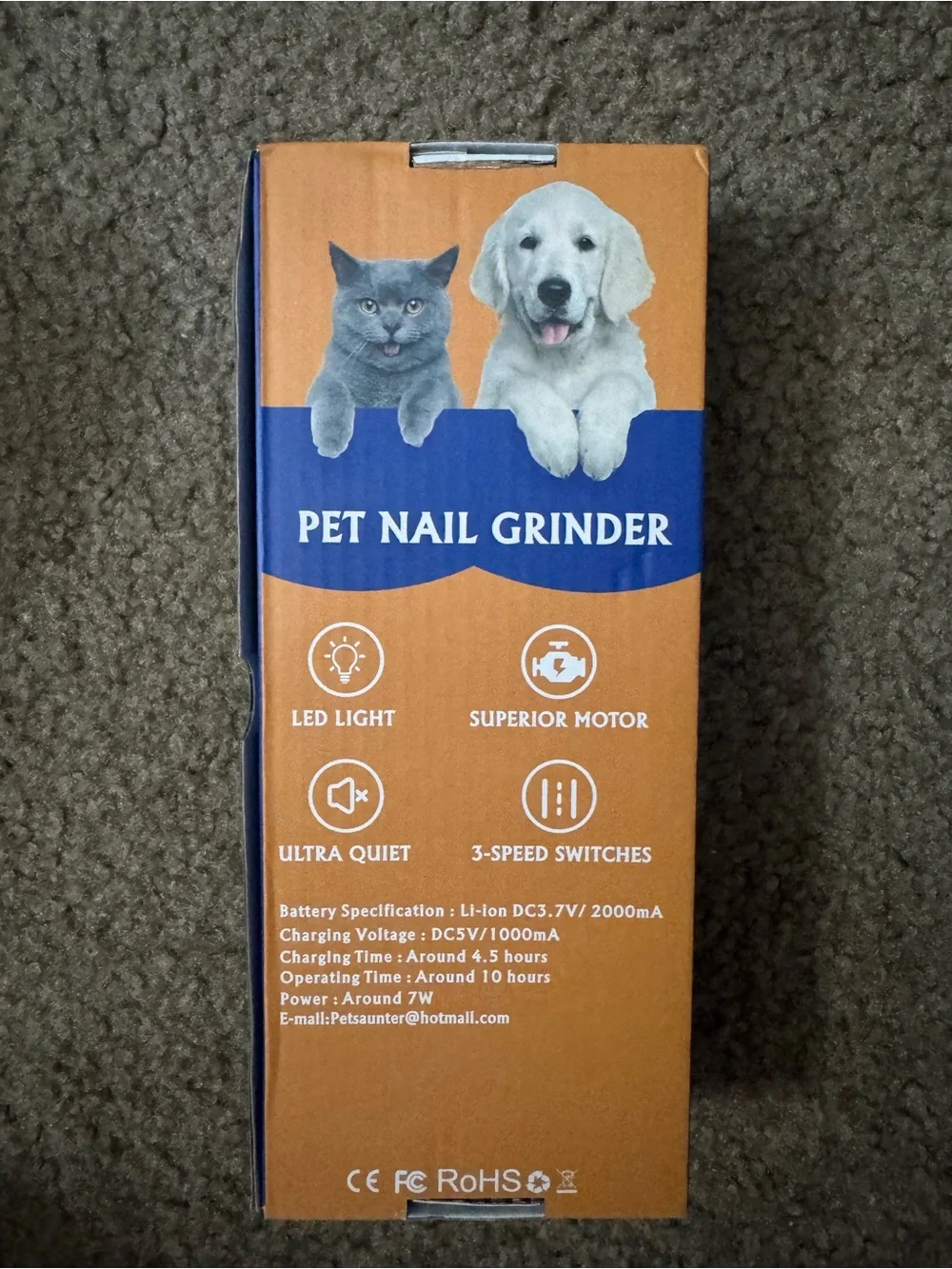 Professional Pet Nail Grinder - Orange/Blue